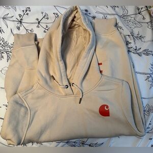 Carhartt pale yellow Hoodie with Red Emblem